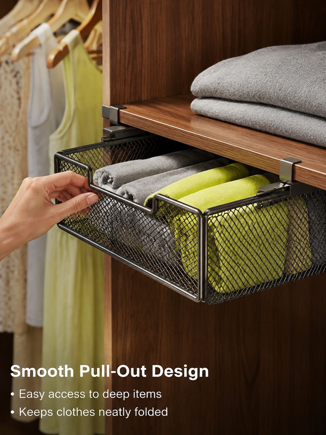 Wardrobe pull-out drawer storage basket