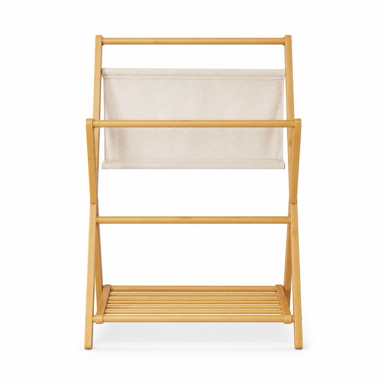 Natural Bamboo Folding Clothes Rack, Simple Indoor Hanger, Odorless