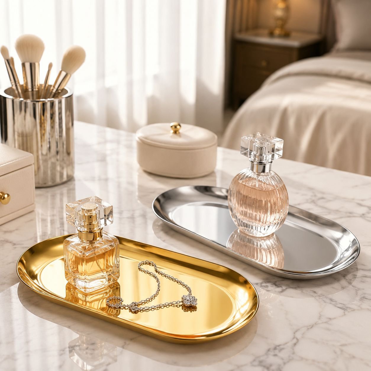Multifunctional Stainless Steel Oval Storage Tray Hotel Home Cosmetics Jewelry Tray
