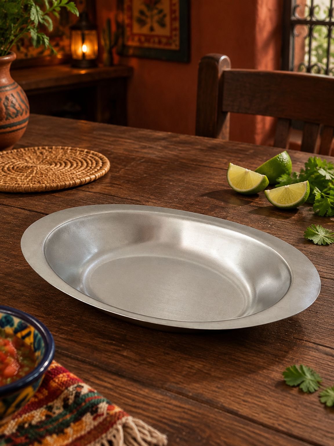 Plato hondo ovalado de acero inoxidable vintage