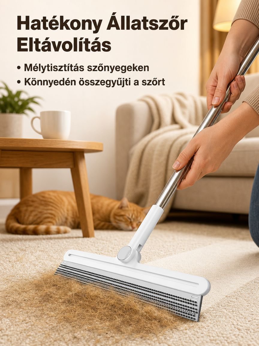  kisállat szőrtisztító kefe hosszú nyéllel, padlótörlő