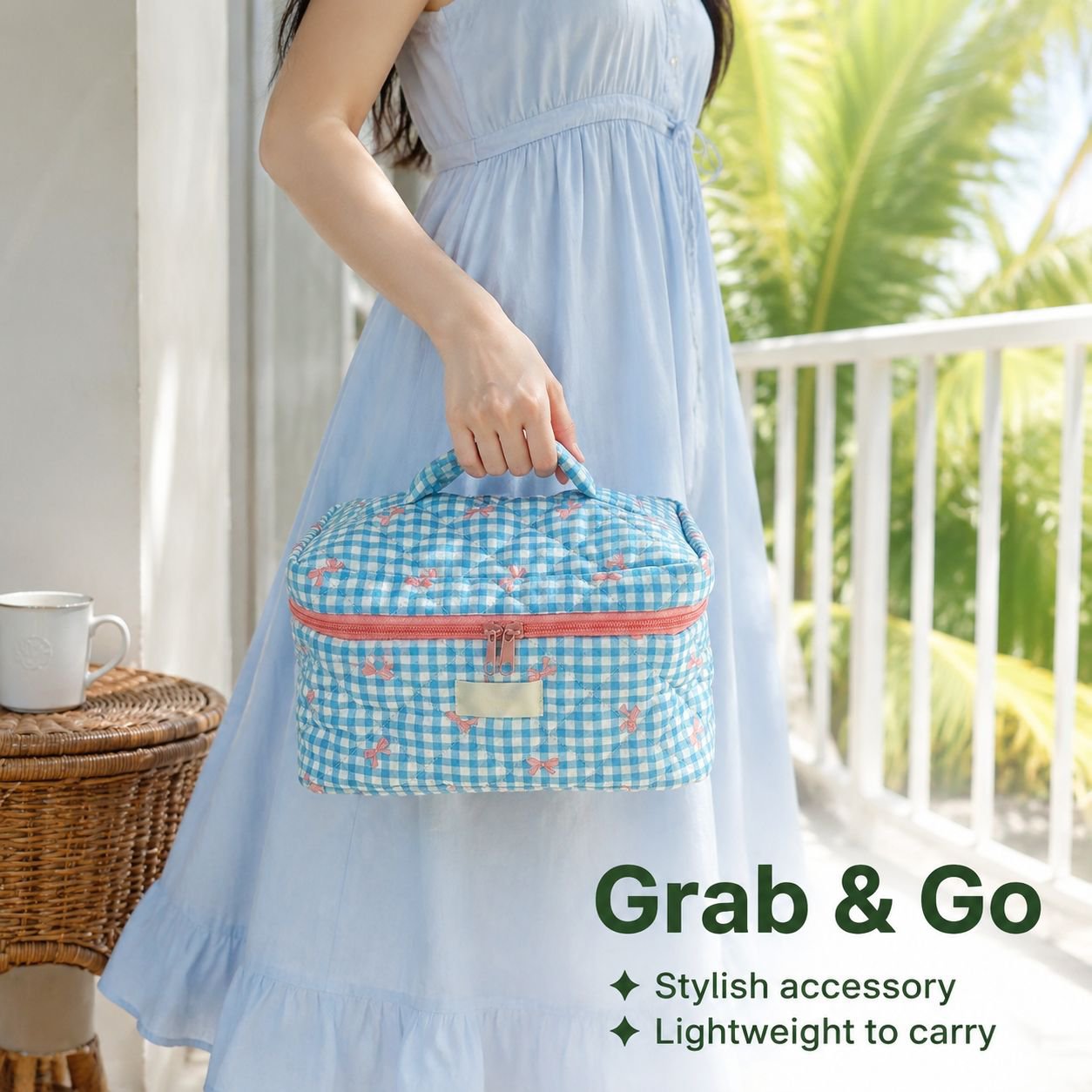 Large Capacity Plaid Makeup Bag for Students Portable Travel Toiletry Organizer