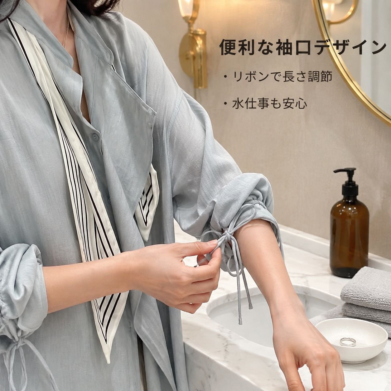 ロマンチックな軽やかフレンチスカーフリボンシャツ レディース 春ゆったりトップス