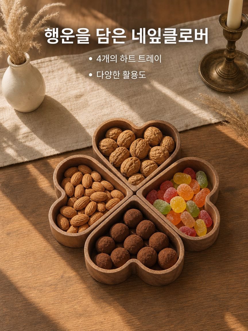 하트 모양의 원목 건과일 및 사탕 상자