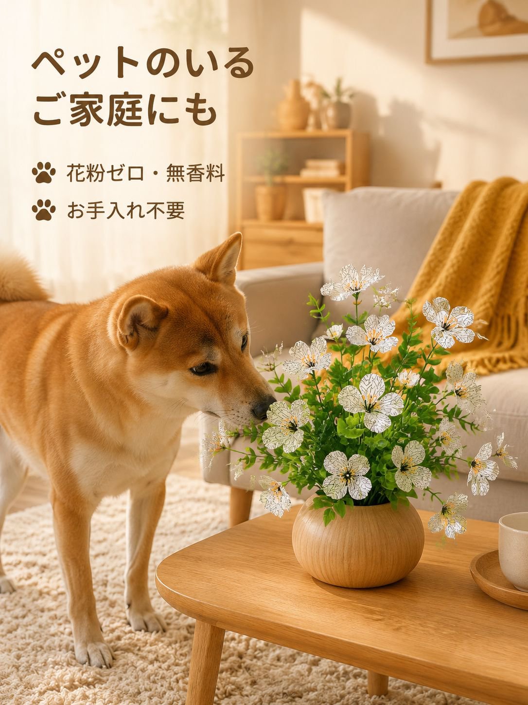 ダイニングテーブルを飾る造花