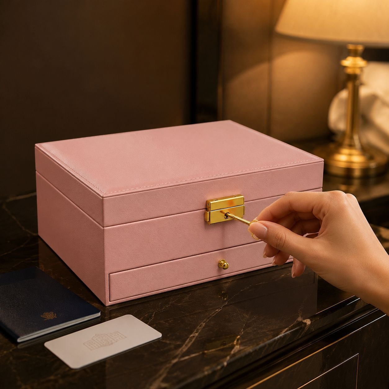 Portable Double-Layer Drawer Leather Jewelry Box, Luxury Earring Organizer with Lock