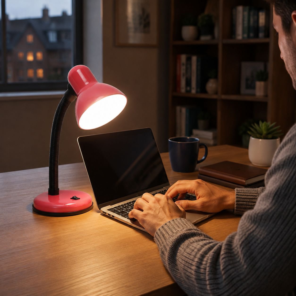 Plug-in office desk lamp on modern workspace