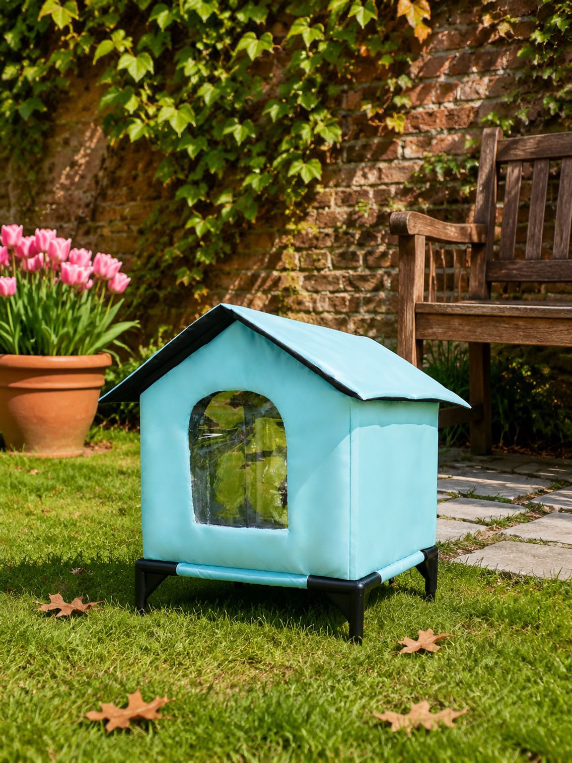 Waterdicht kattenhuis voor buiten met bescherming tegen regen en wind