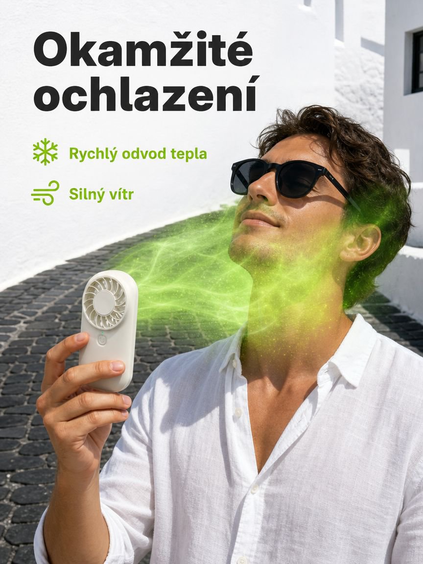 Lehký a kompaktní ruční ventilátor vhodný na cestování