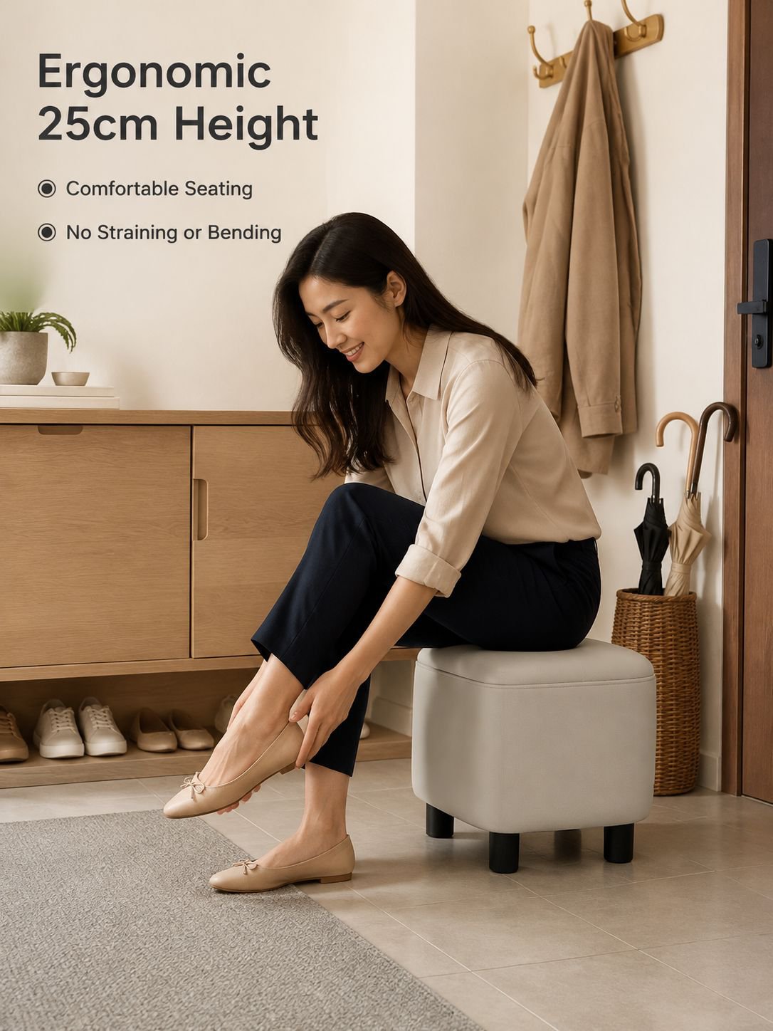 Leather upholstered shoe changing stool