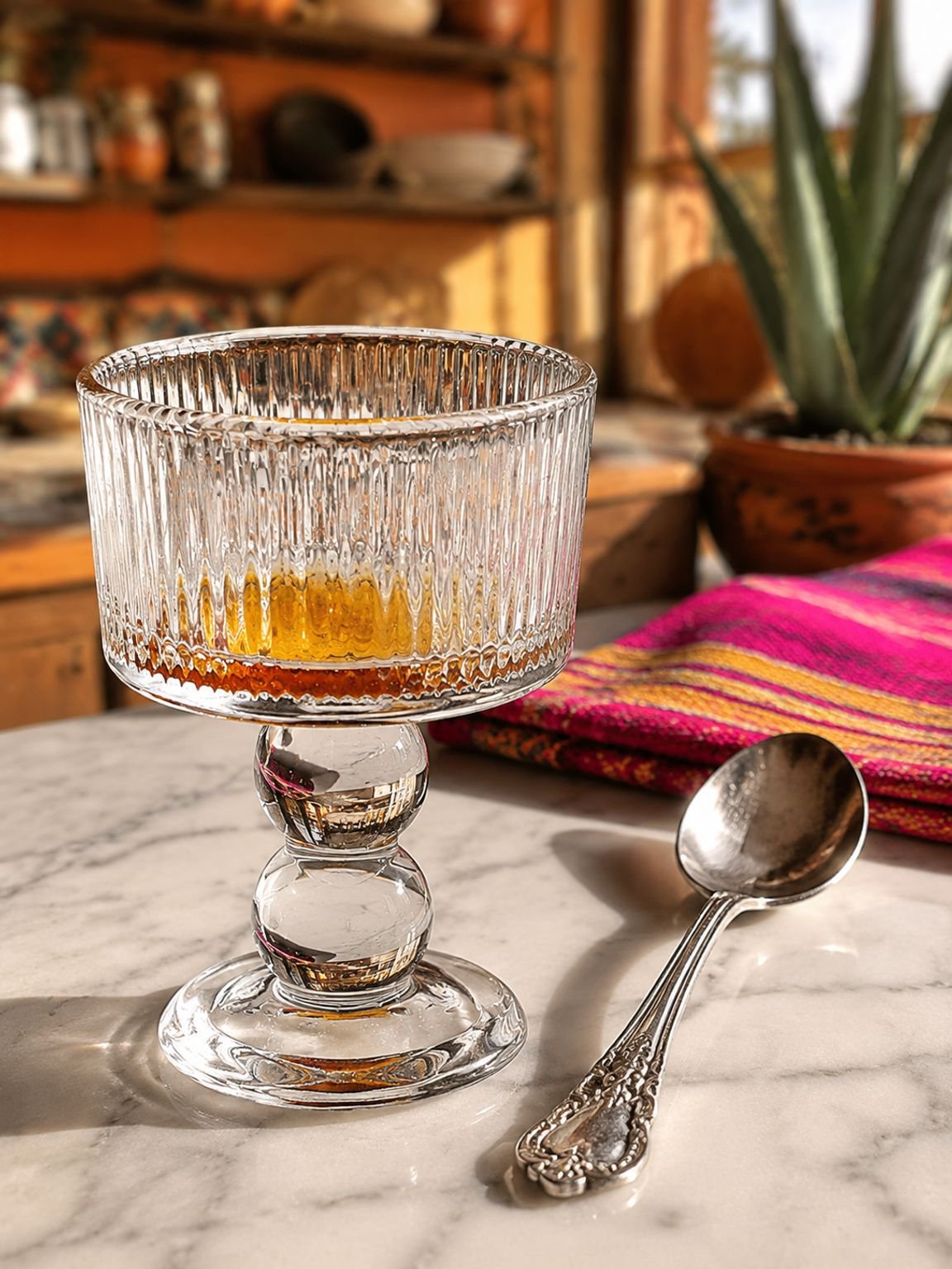Elegante copa con pie vintage para dulces y postres