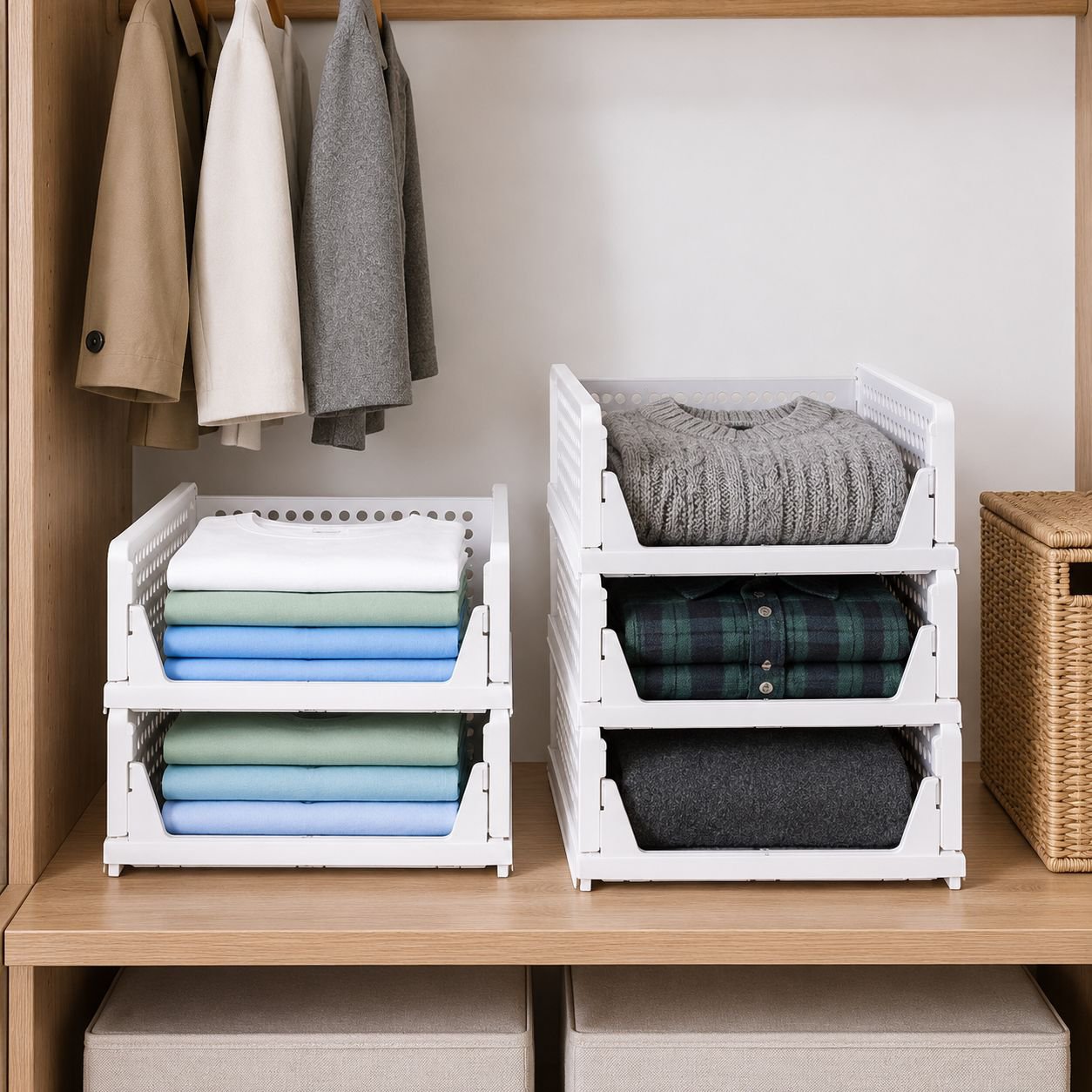 Space saving wardrobe storage rack with multiple layers