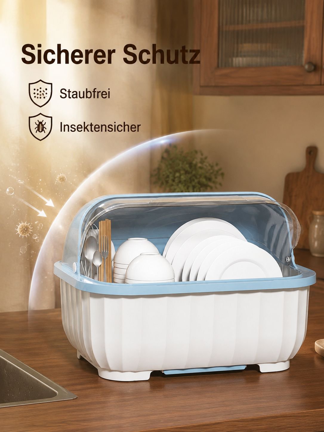 Staub- und Insektenschutz Abtropf-Geschirr-Aufbewahrungsbox