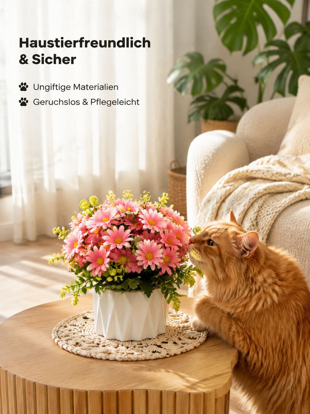 Juteseil-Deko-Vase mit künstlichen Blumen für Zuhause
