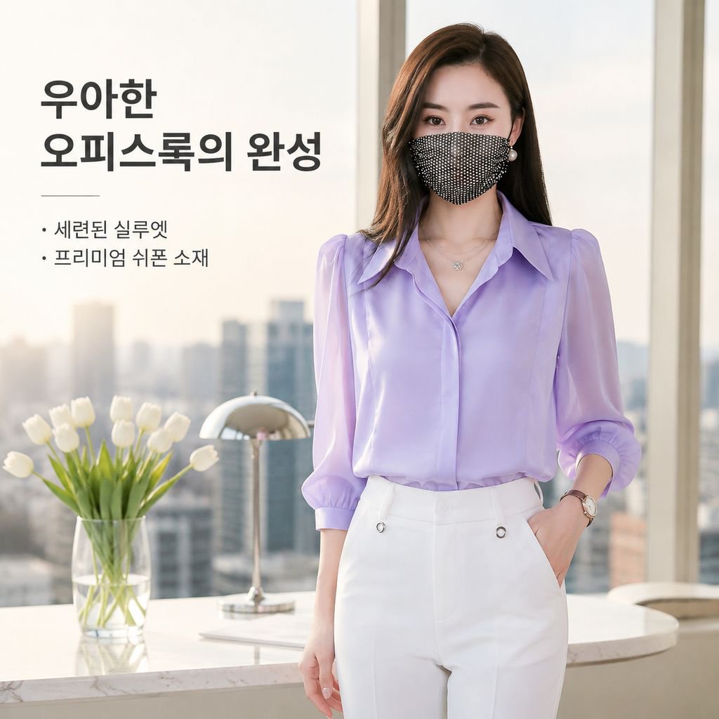 신상 세련된 쉬폰 블라우스 배커버 7부소매 셔츠 여름 여성의류