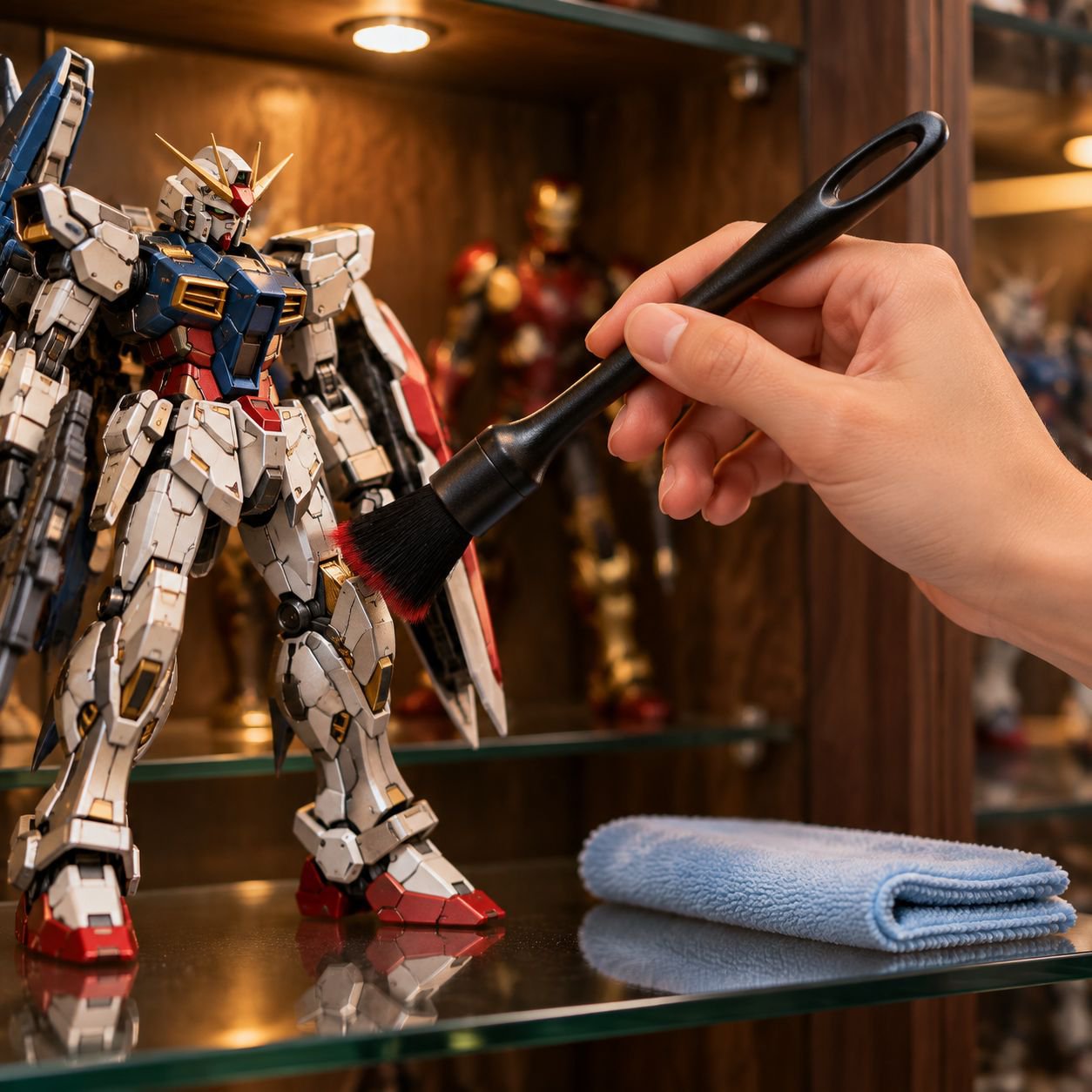 Soft bristle brush cleaning car controls and buttons