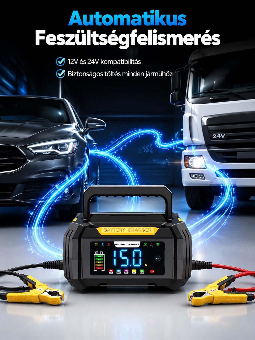 Modern 12V-os autós töltő kialakítás