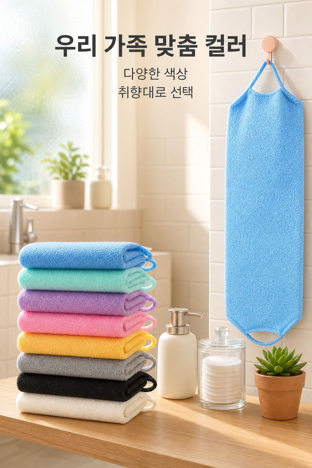두껍고 강력하게 등을 밀어주고 당겨주며 목욕 타월