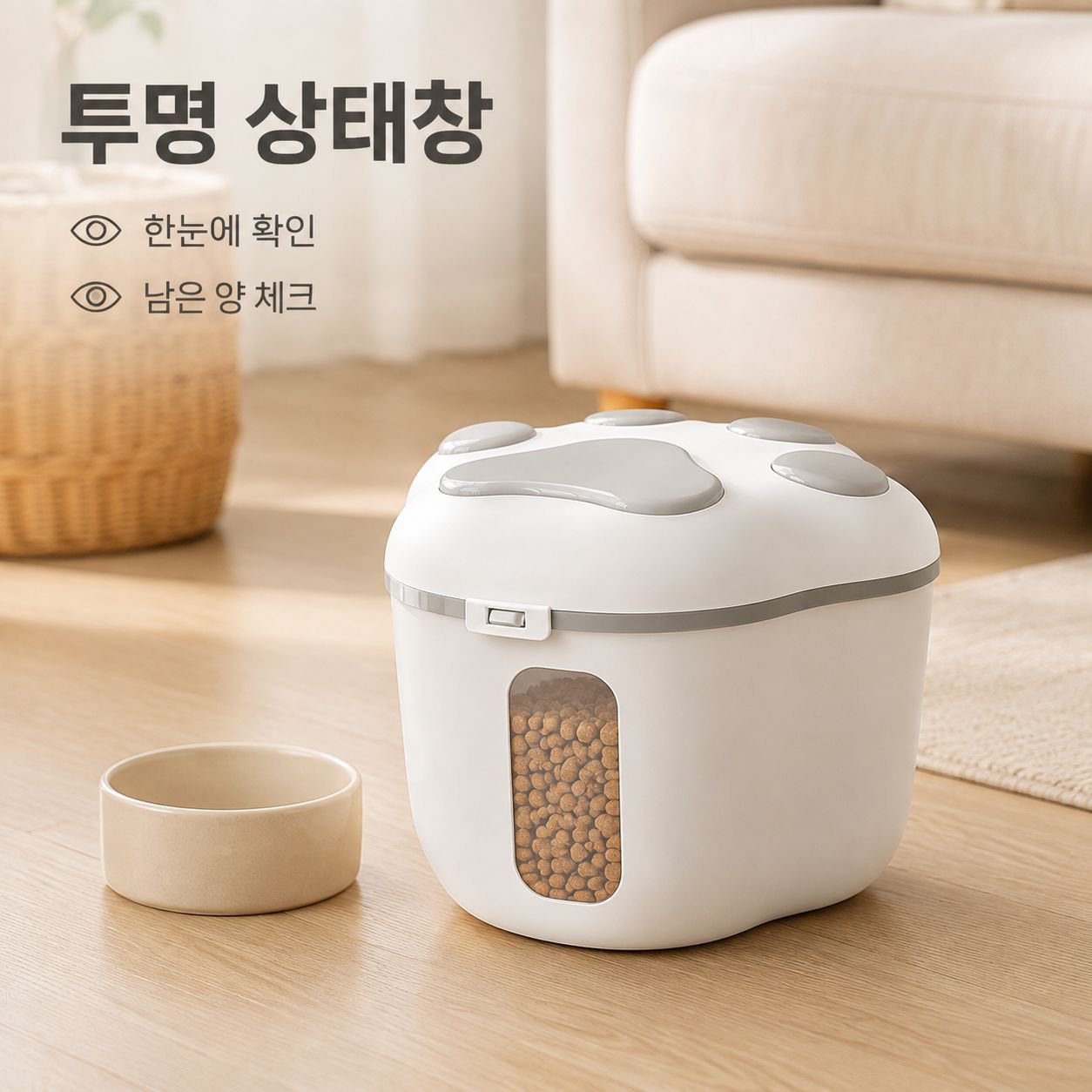 고양이 사료 밀폐 보관통 반려동물 사료 방습 수납함