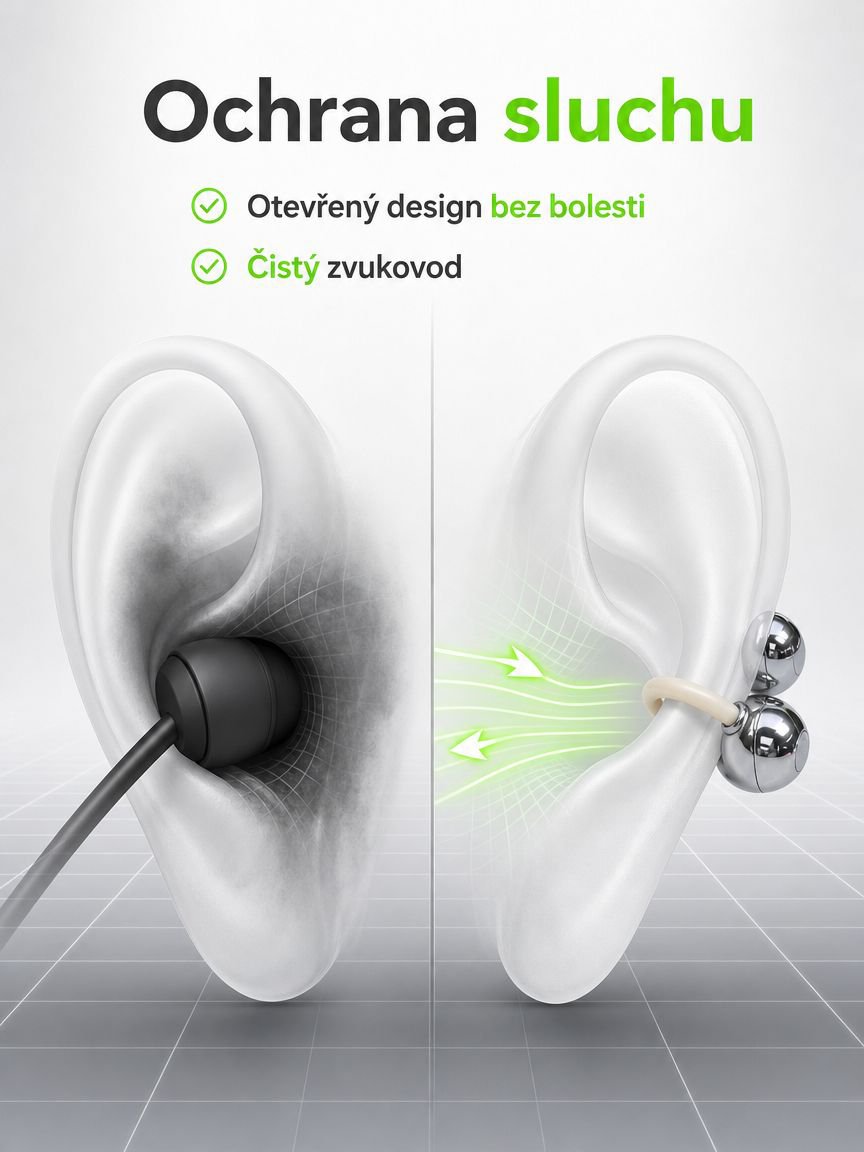 Moderní design bezdrátových sluchátek s kostní kondukcí