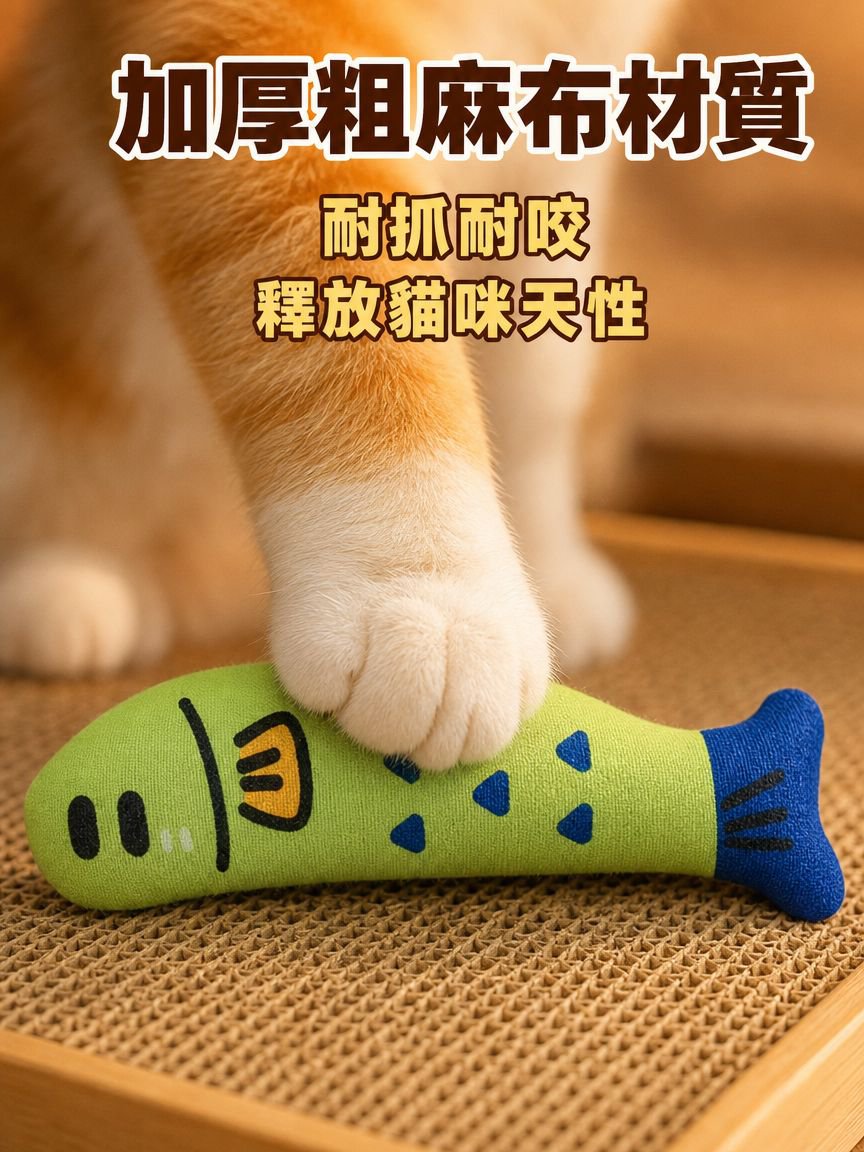 逗趣猫薄荷玩具猫戏弄麻布小鱼