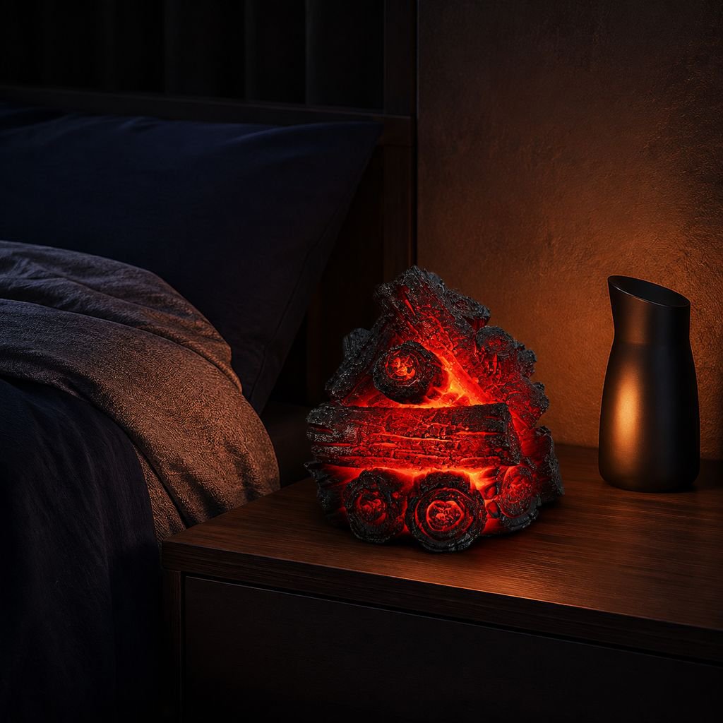 Flameless LED fireplace light for safe mood lighting