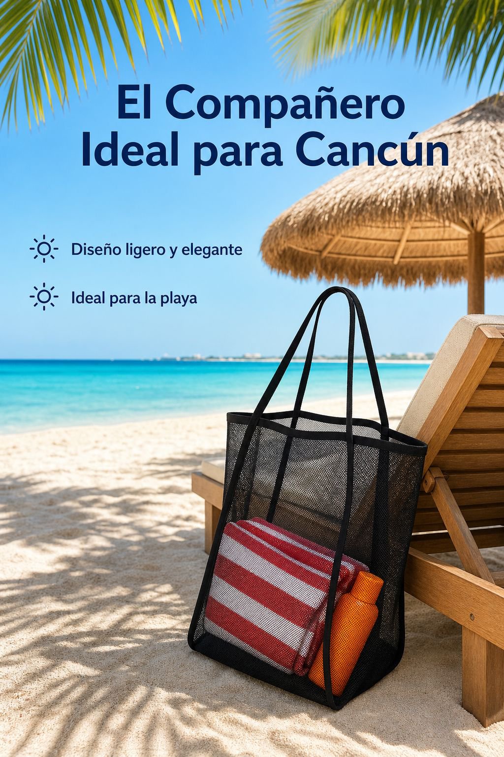 Bolsa de playa portátil de malla en color azul