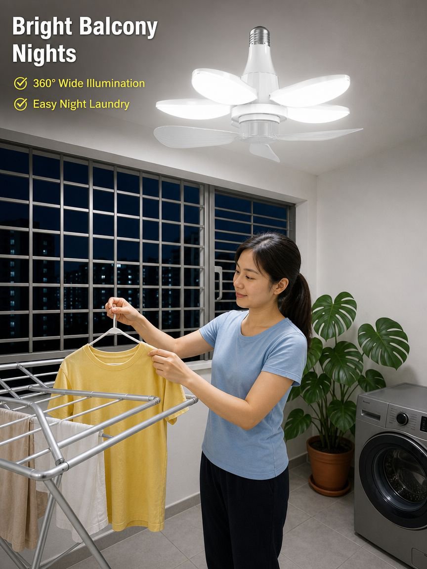 Folding lighting fixtures with fans