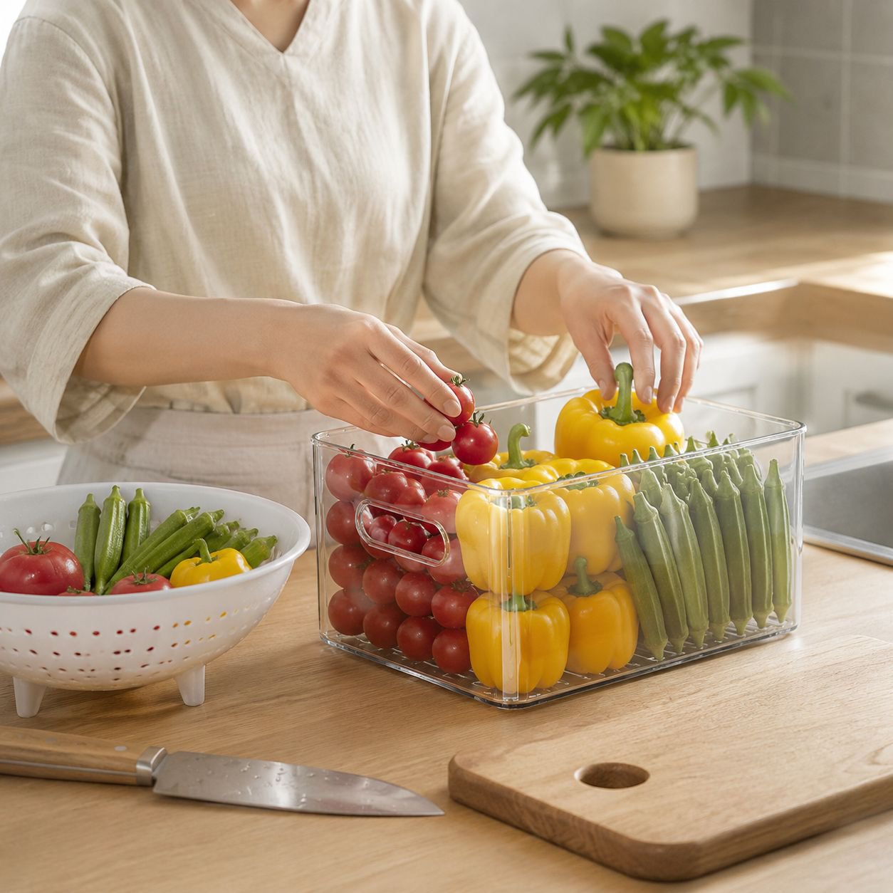 食材を分けて収納できる仕切りバスケット