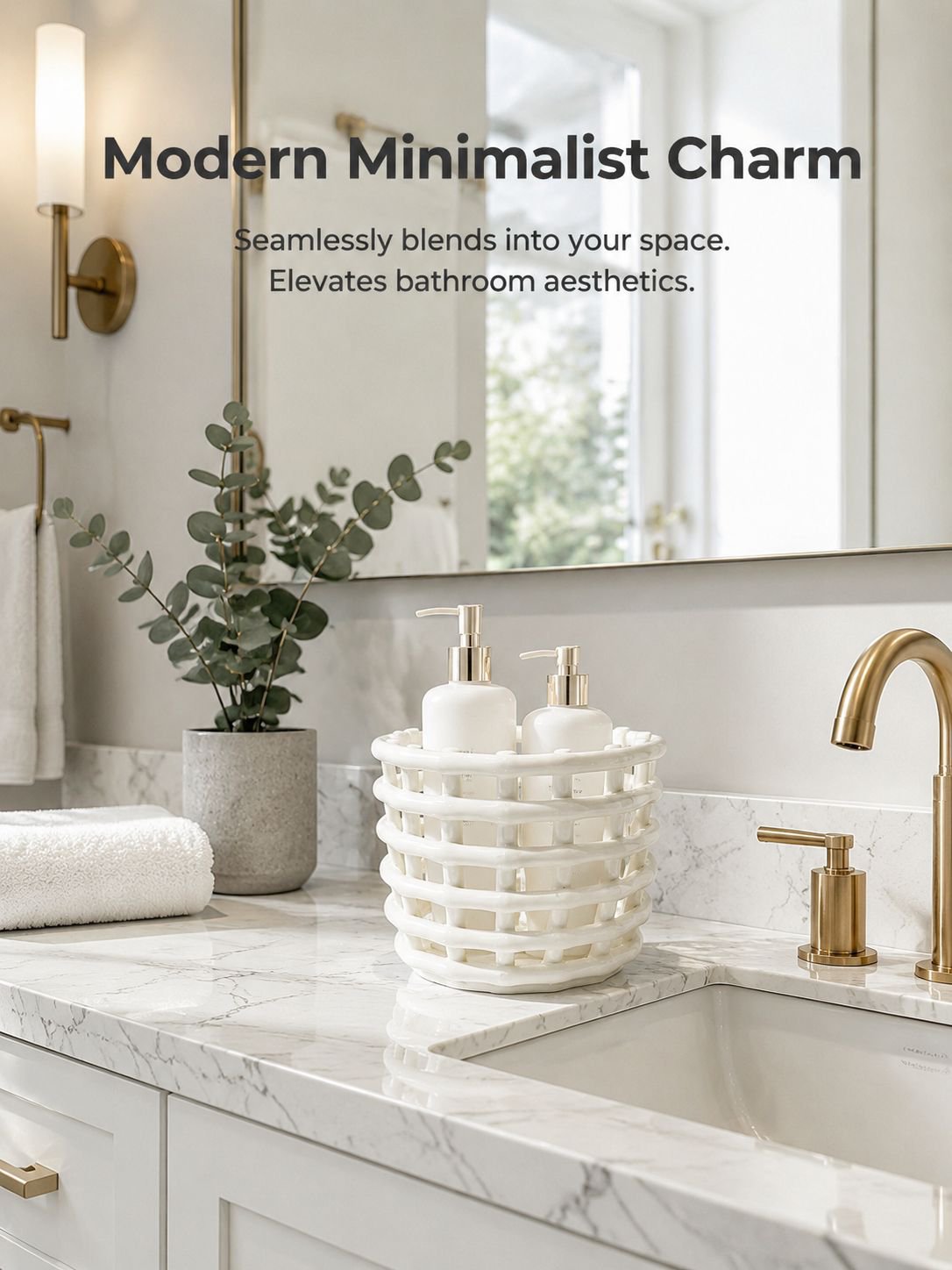 Minimalist ceramic storage basket for bathroom organization