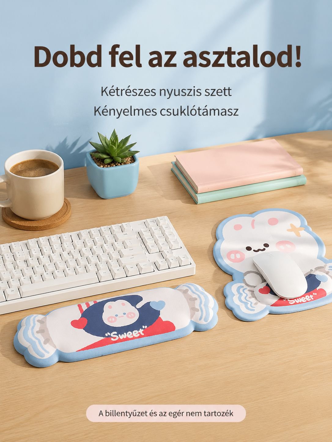 Tejkaramella nyúl egérpad és hosszú csuklótámasz – 2 darabos szett