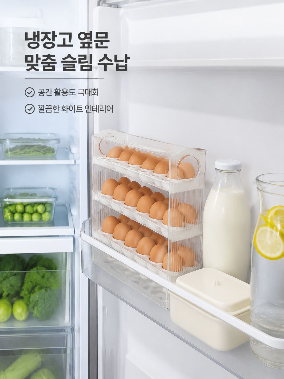 계란 수납함 냉장고 옆문 수납 선반 주방 계란 보관함 계란통 자동 튕김 옆면