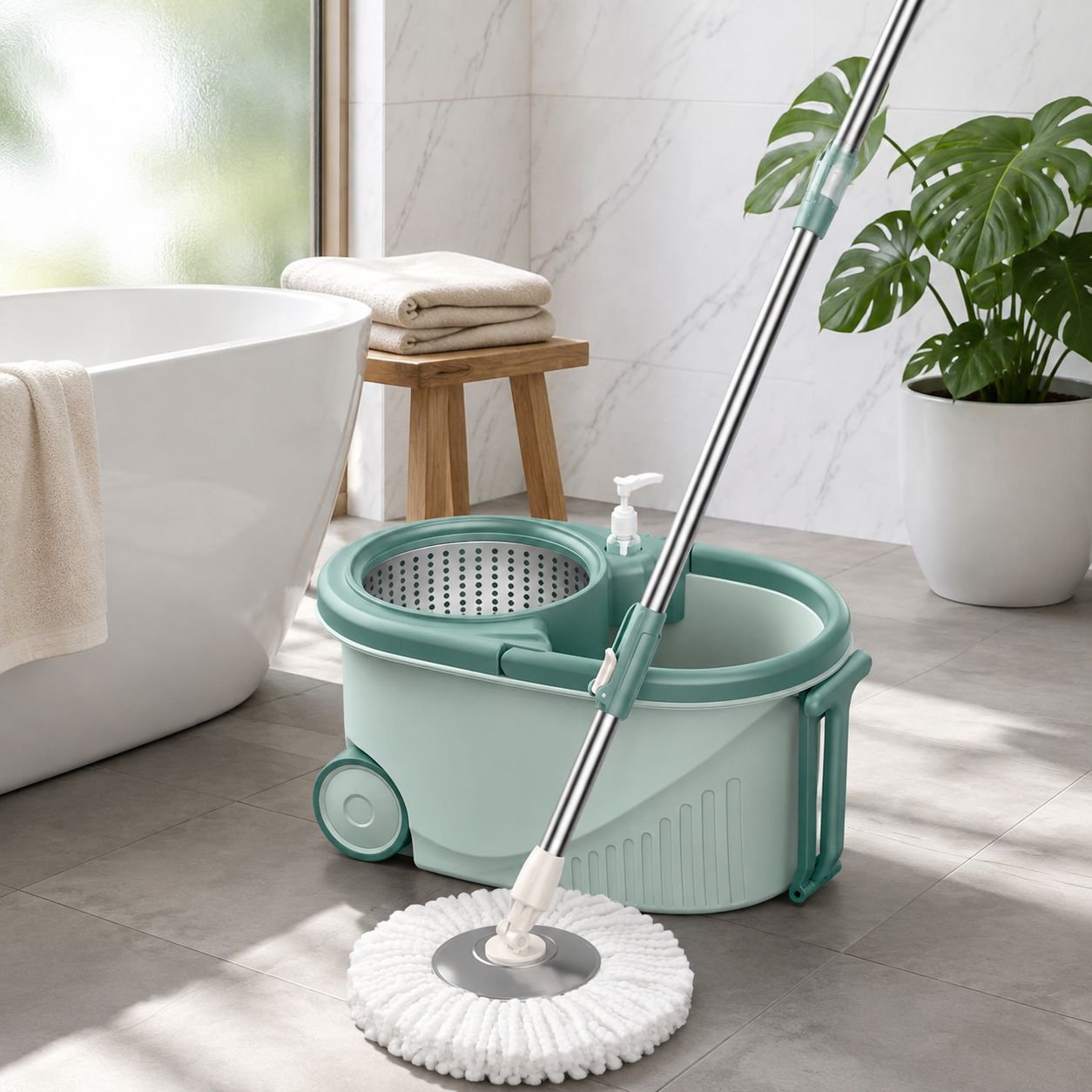 Handfree rotary mop dry and wet household mop bucket wheel efficient mopping tools