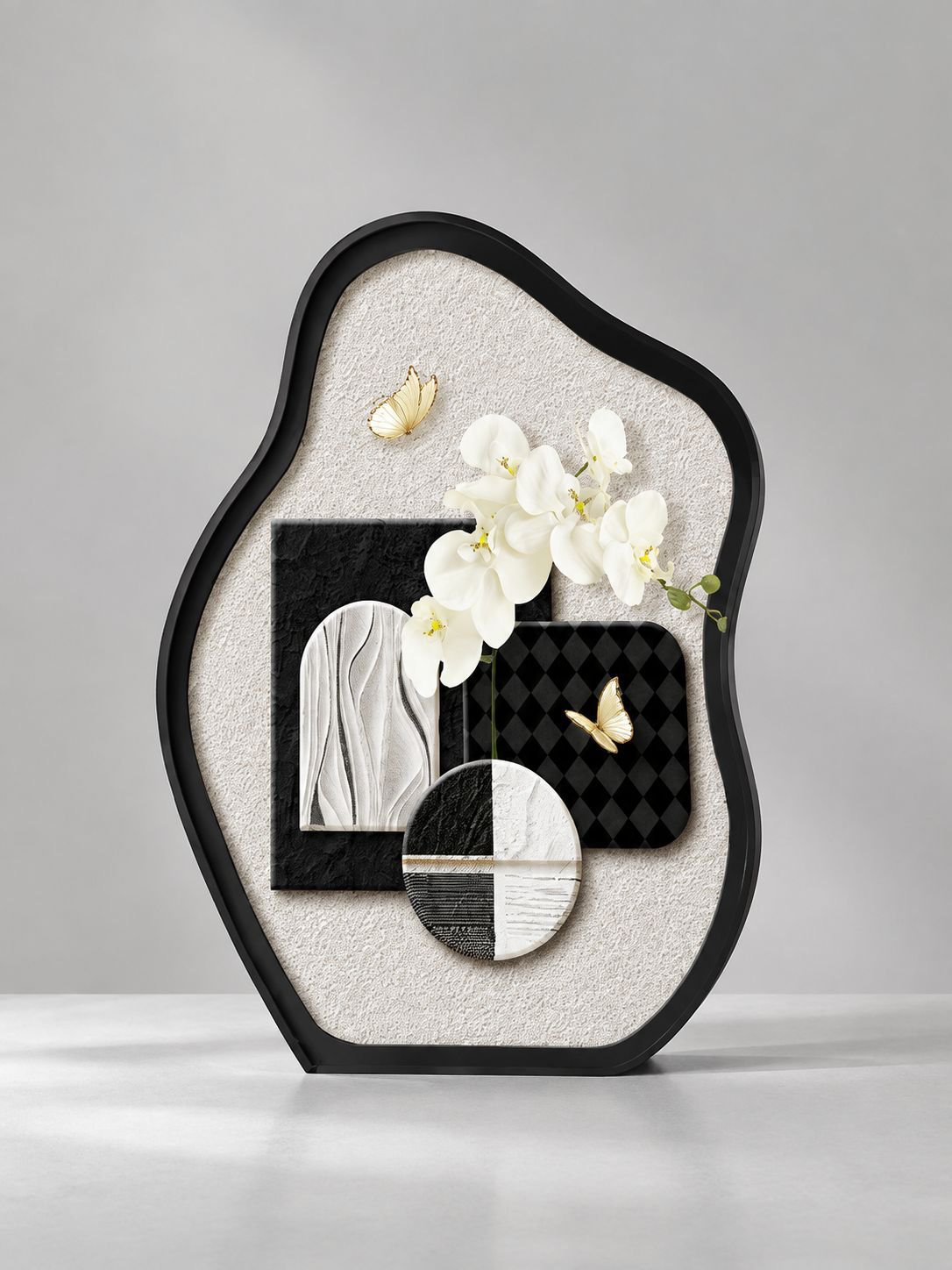 Cuadro moderno de orquídeas y mariposas en oficina