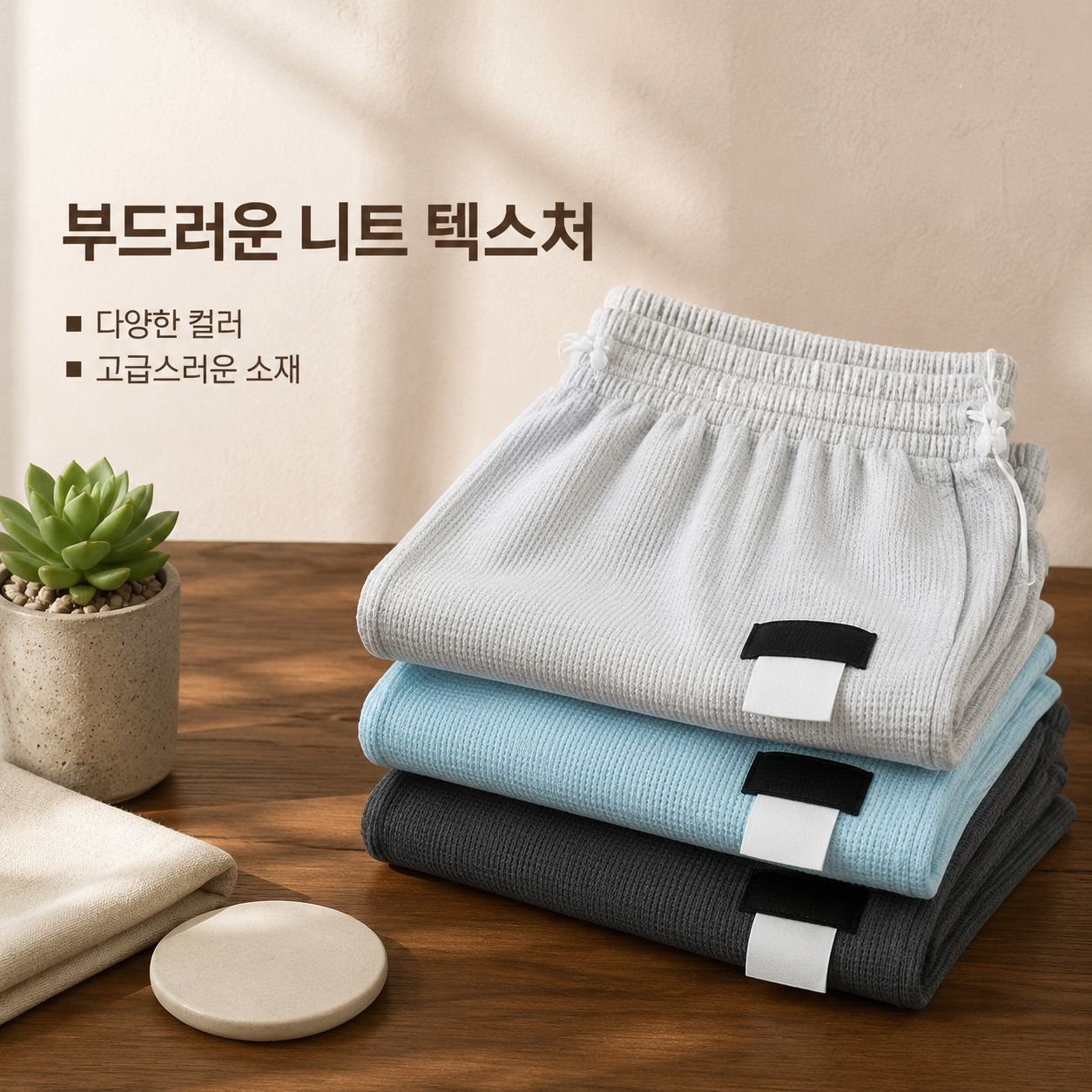 봄/여름용 얇은 와플 니트 루즈핏 스포츠 반바지