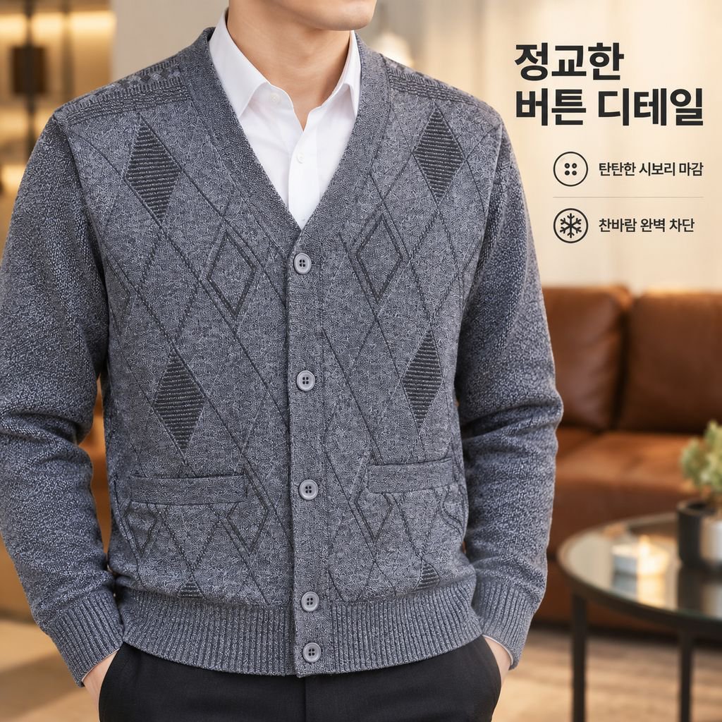 남성용 플리스 안감 니트 스웨터 가디건