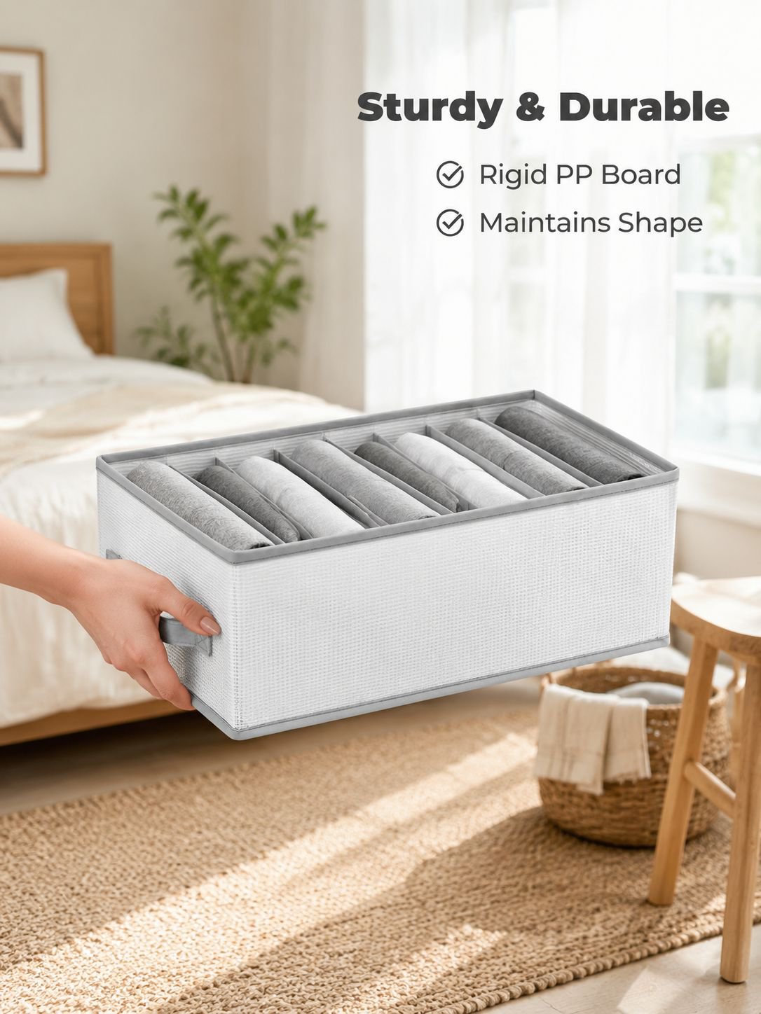 Transparent PP board washable wardrobe drawer organizer, underwear and panty compartment, large 8-co