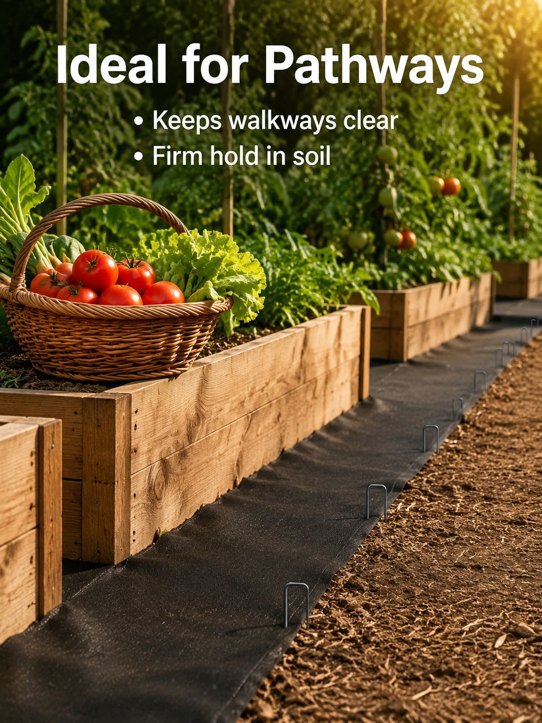 Weed control sheet held by U-shaped ground pegs