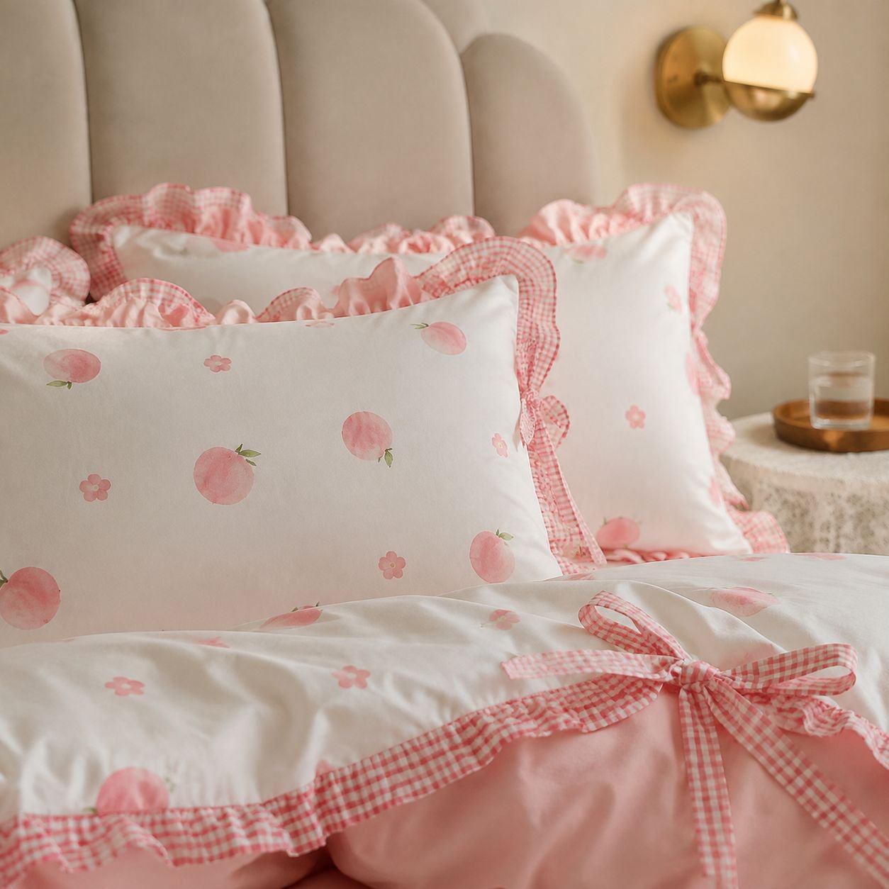 All-season bedding set for girls with lace accents