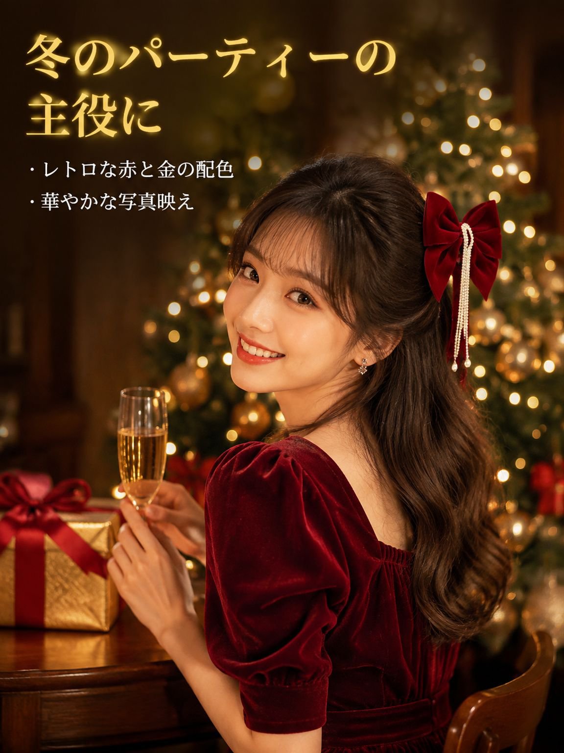 赤い大きなリボンのヘアクリップ
