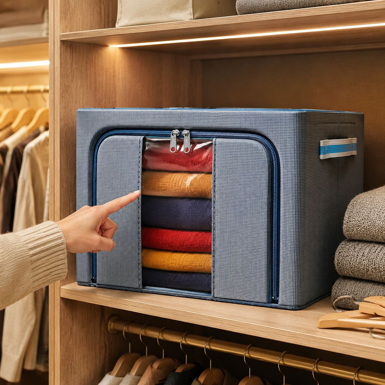 Spacious 66L storage container for bedding and linens