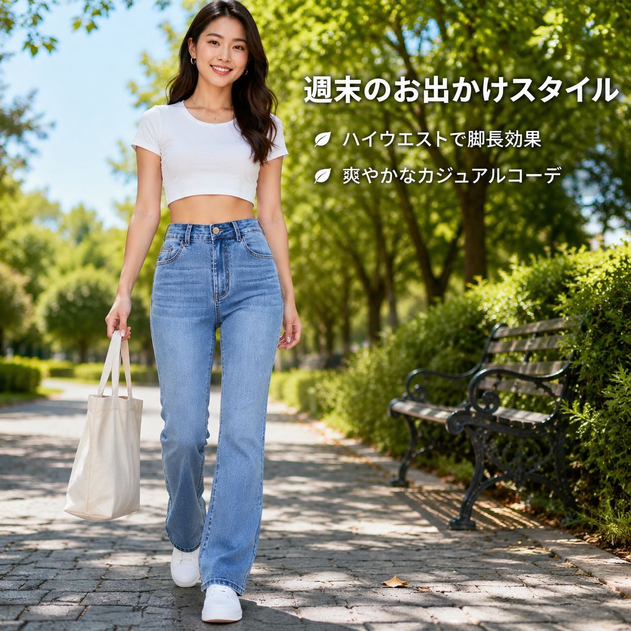ハイウエストストレートスリムレディースライトブルージーンズ