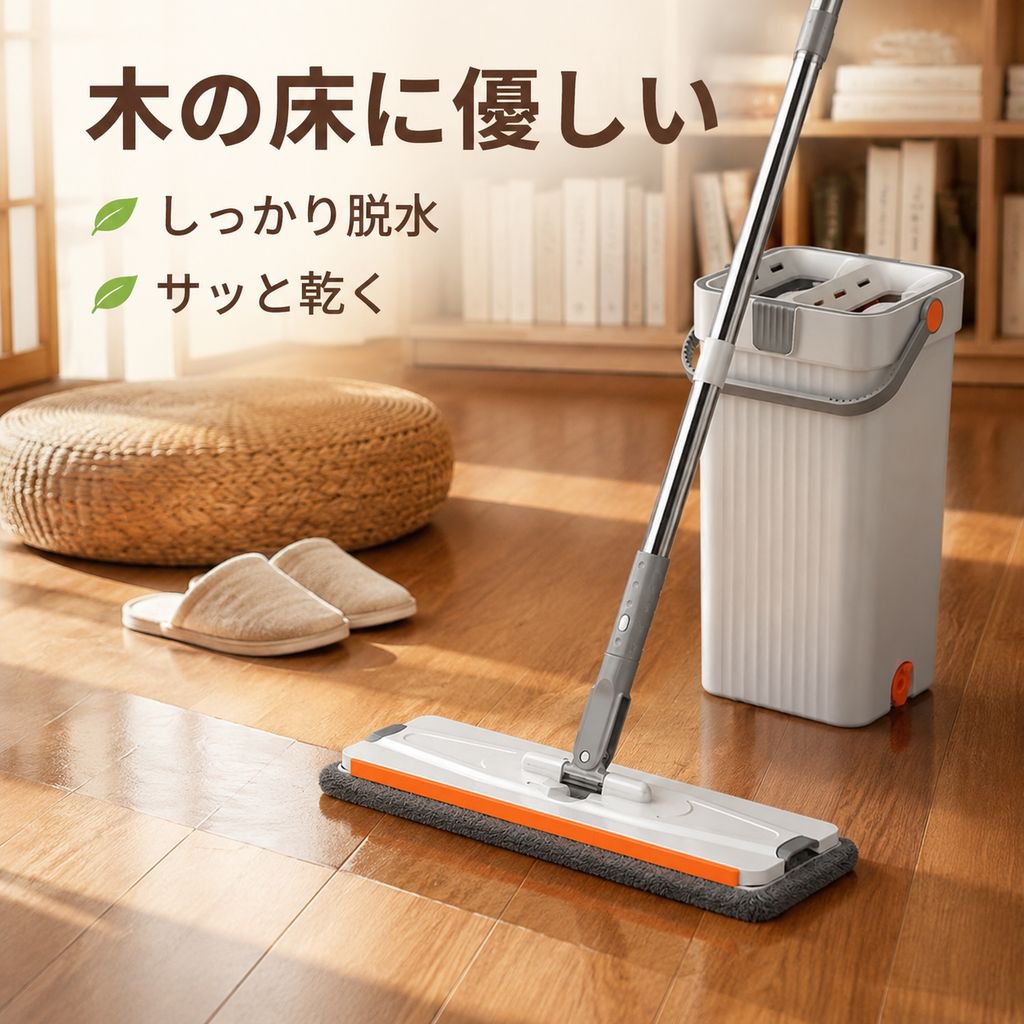 ワンタッチクリーンフラットモップバケツ 家庭用モップ