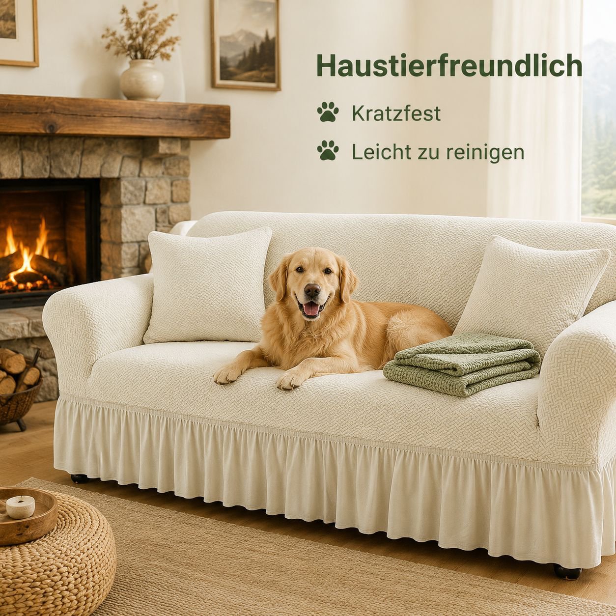 Jacquard Sofaüberwurf mit Rüschen
