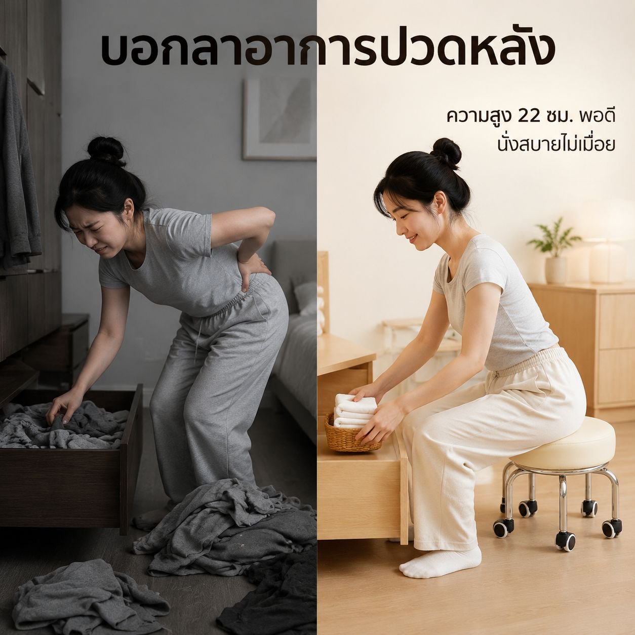 เก้าอี้เตี้ยล้อหมุนเงียบสำหรับใช้ในบ้าน