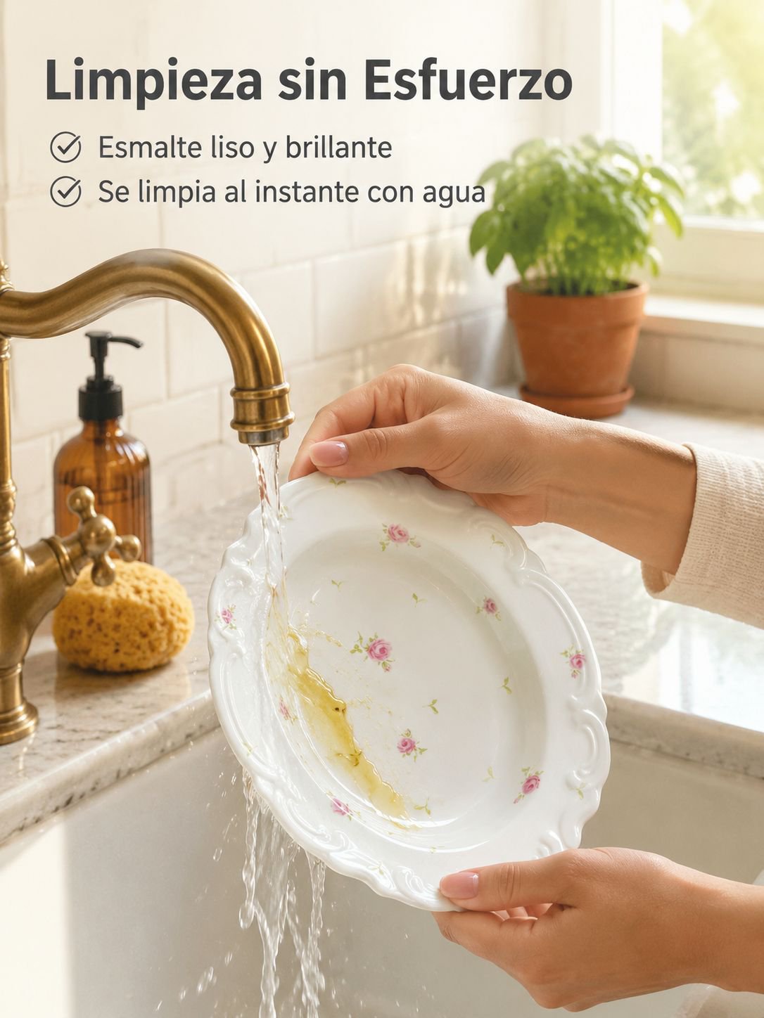 Plato de cerámica con relieve de rosa