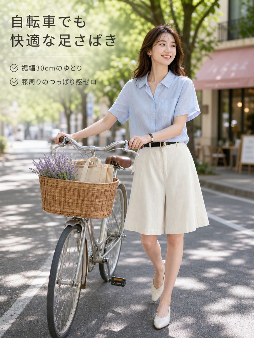 夏用スリムストレートリネン混紡レディースショートパンツ