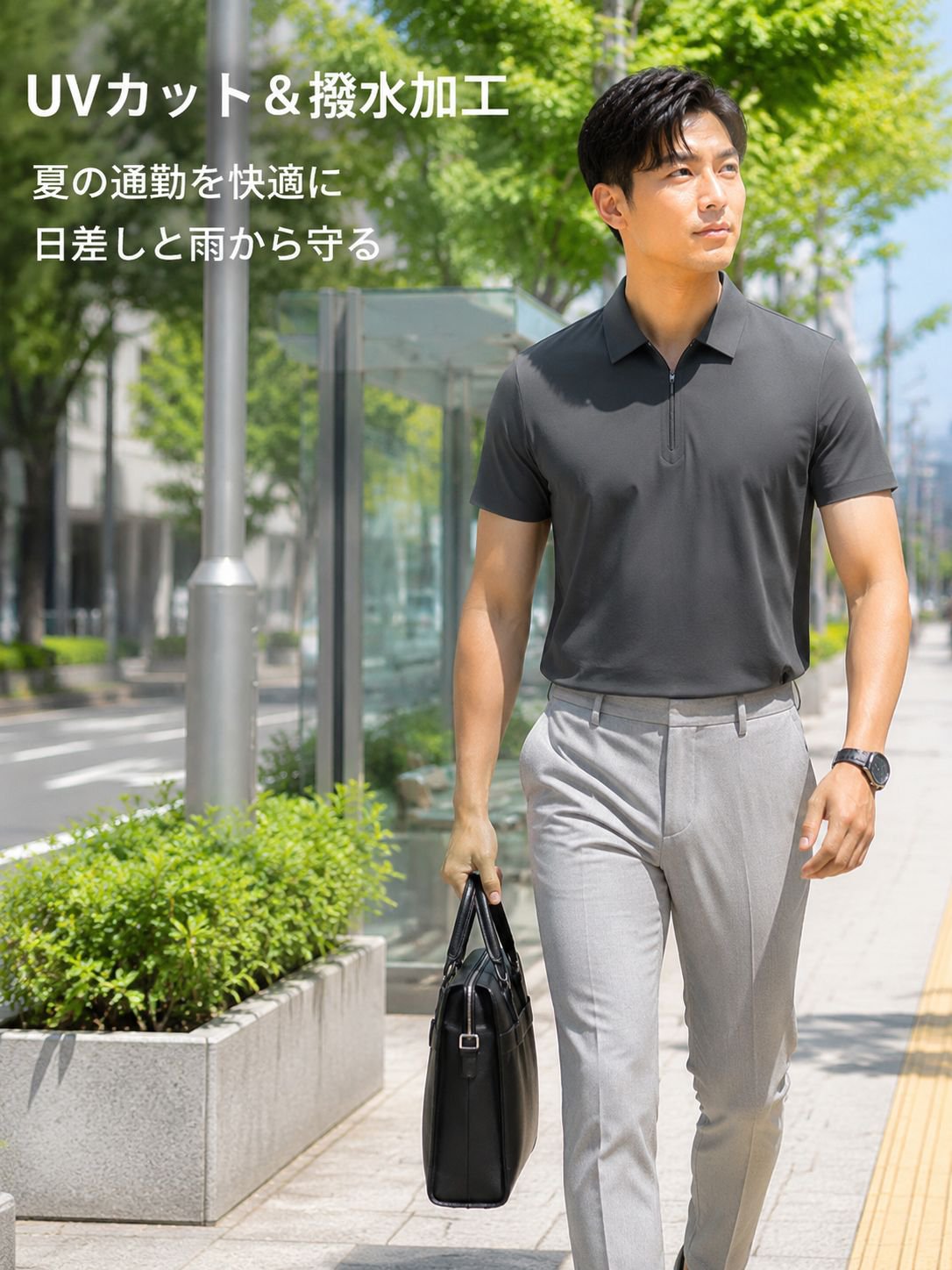 メンズビジネス夏用速乾抗菌ポロシャツ 防水・防晒 半袖Tシャツ