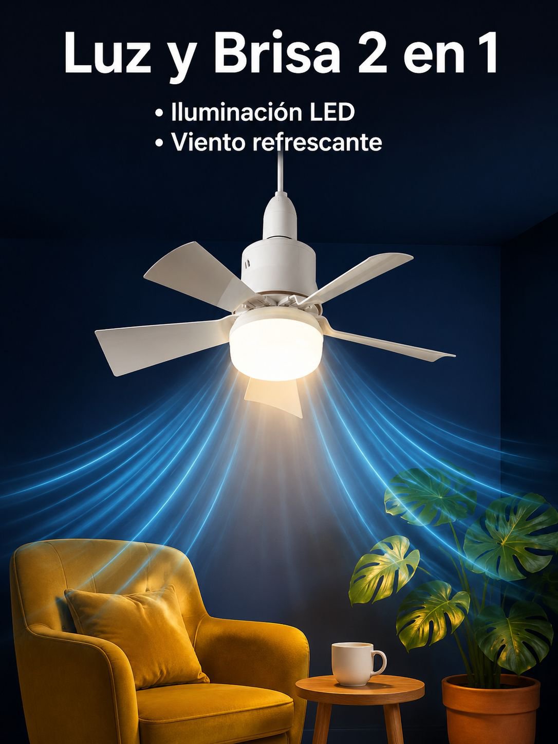 Ventilador de techo con luz para dormitorio
