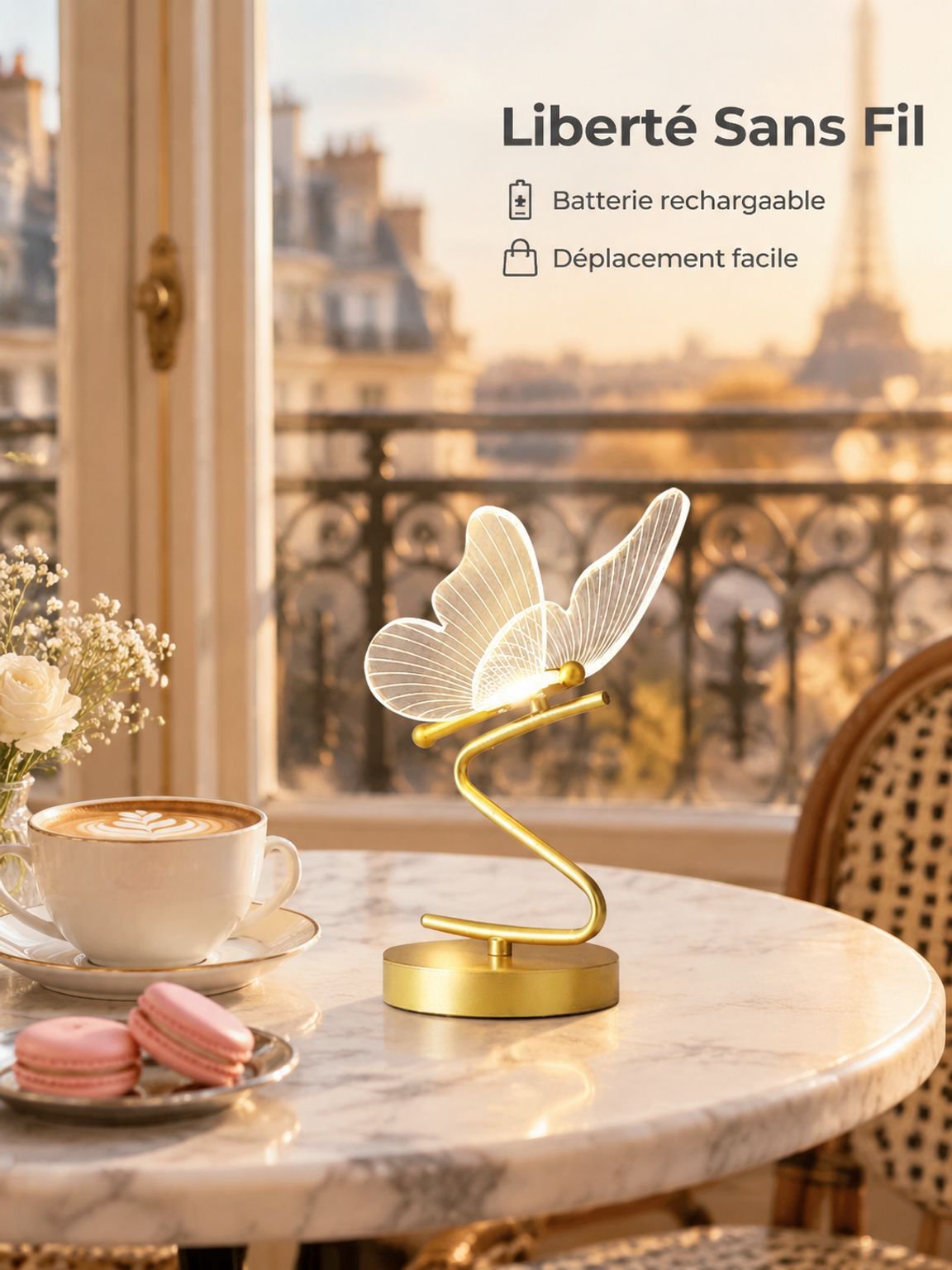 Lampe de table minimaliste de luxe de style nordique, lampe de chevet rechargeable en forme de papil
